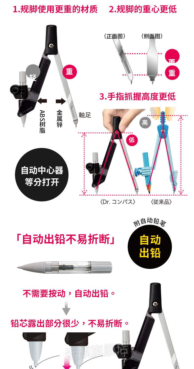 日本进口kutsuwa圆规考试专用cp215笔式圆规学生用初中生日本圆规夹笔