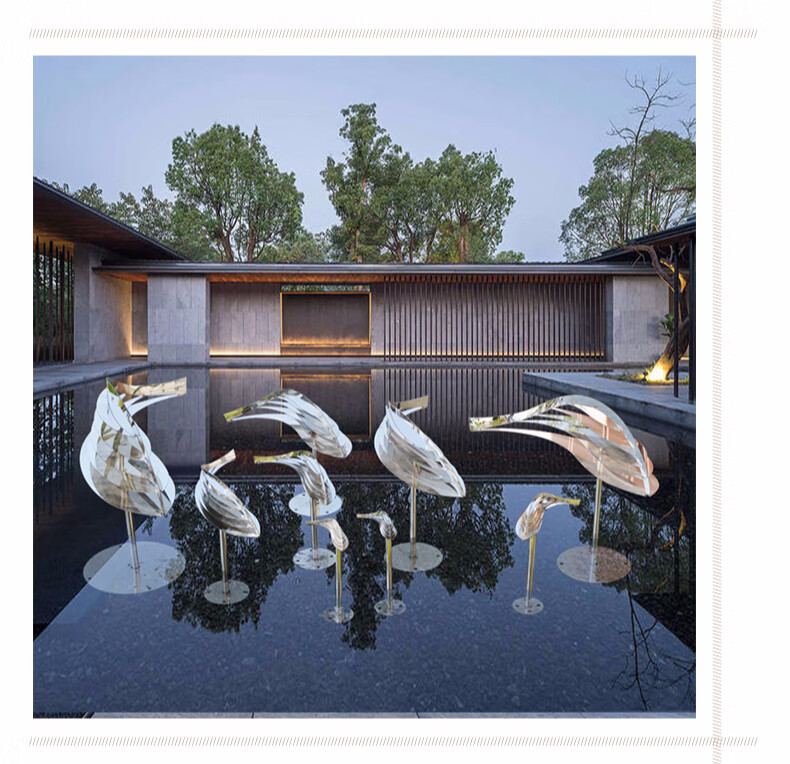 不锈钢镜面小鱼摆件仿真户外水景水池鱼群雕塑售楼处抽象装饰小品 款