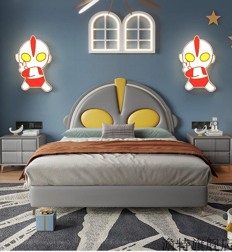 儿童房壁灯男孩卧室床头灯现代时尚创意卡通奥特曼超人房间墙灯具