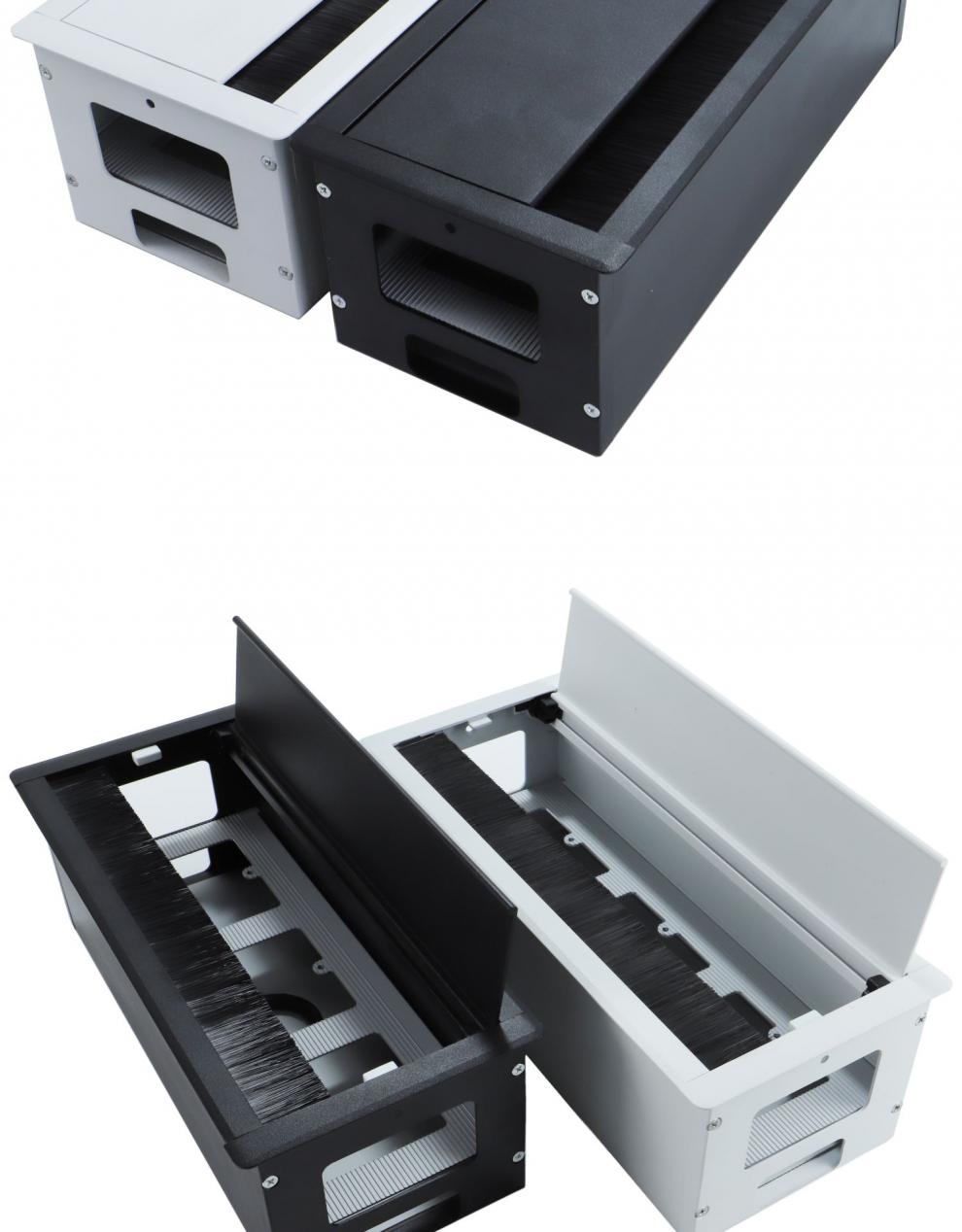 铝合金缓冲线槽办公桌方形线盒会议桌低插座槽铝合金毛刷三孔线槽