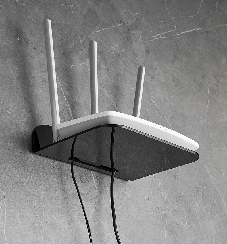 客厅电视机顶盒收纳盒子墙上wifi收纳挂架路由器收纳架黑色款免钉