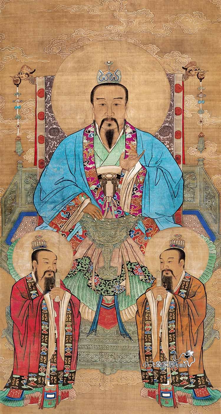 道教三清画像丝绸挂画道场灵宝元始道德天尊三清祖师太上老君神像s