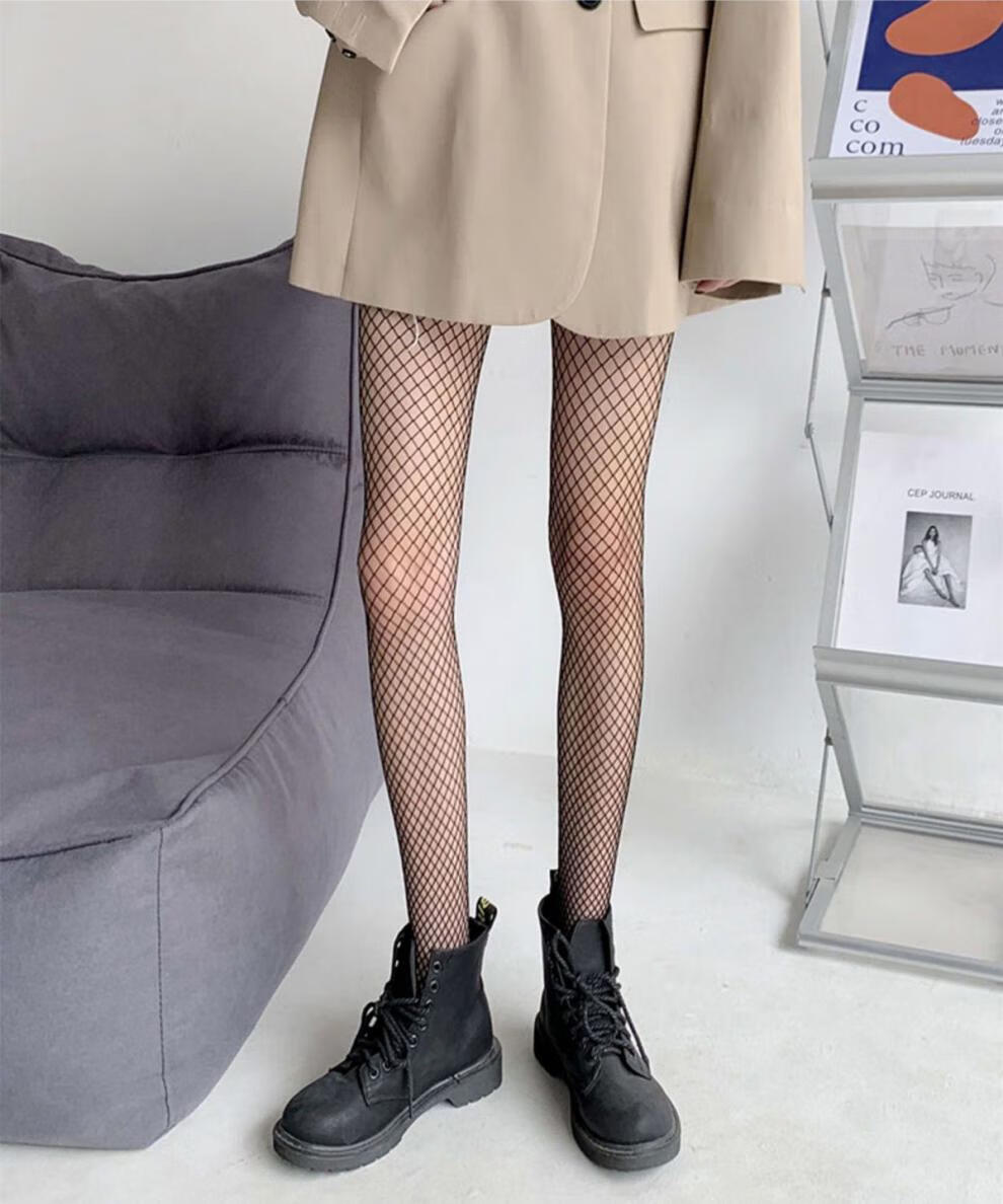 洛芊黑色渔网袜女薄款潮连裤袜夏季镂空黑丝袜网格丝袜大网1条装高
