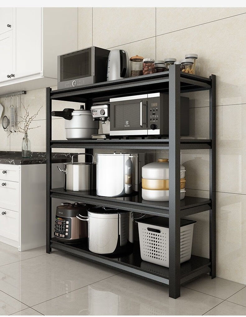 家用落地多层收纳厨房置物架加厚碳钢小家电置物架微波炉储物货架