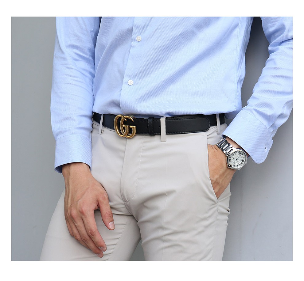 gucci古驰皮带男女通用牛皮双g标识板扣式商务休闲男士腰带黑色宽度2