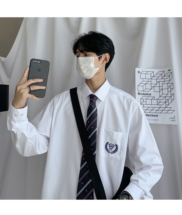 金盾kindondk制服男2022新款领带制服男秋季纯白长袖衬衫男学生百搭