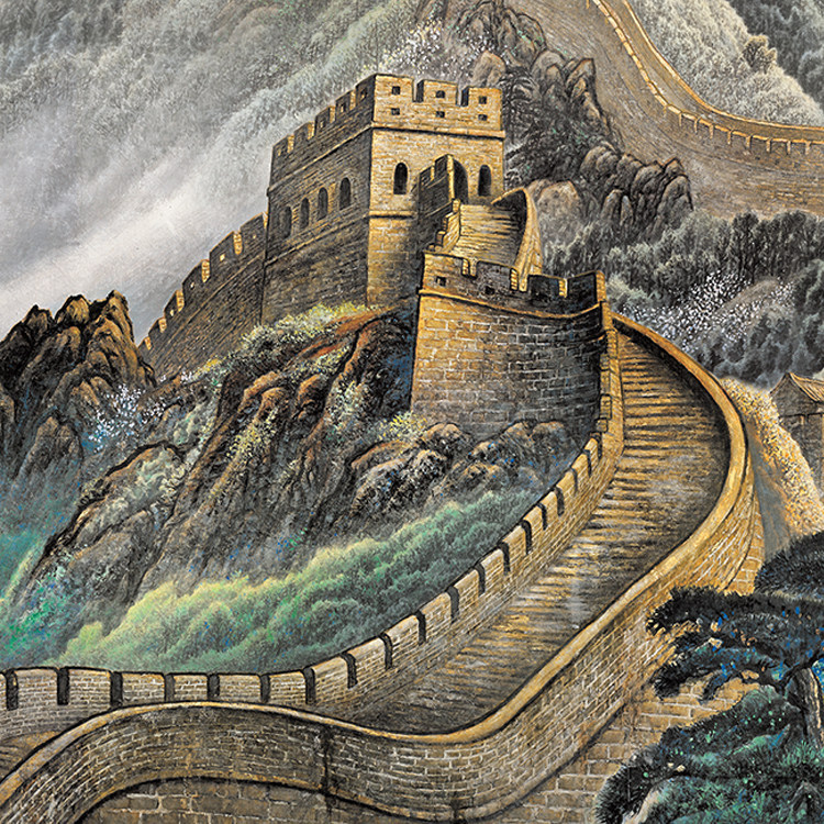 皓涛万里长城挂画靠山现代中式山水国画客厅办公室丝绸卷轴画定制批发