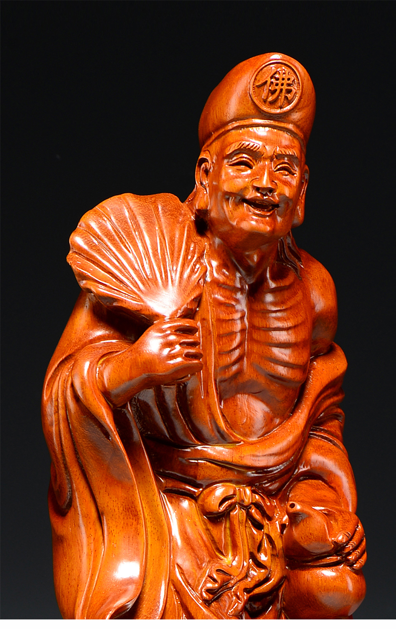 台兰仕花梨木雕济公摆件木质济公像家居客厅玄关摆设红木工艺品花梨