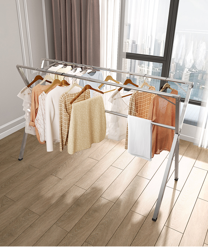 (新品)晾衣服的架子可以收缩不锈钢晾衣架落地折叠室内外伸缩家用台晒