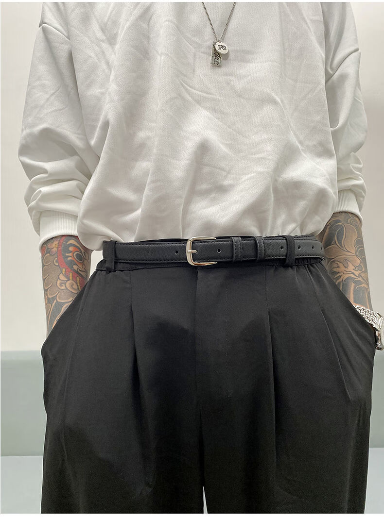 男士细腰带皮带男通用韩版学生潮ins年轻人港风简约百搭个性休闲黑细