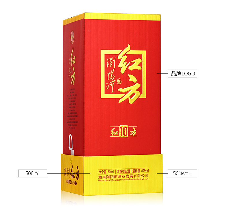 醉仙网浏阳河红方10浓香型白酒50度粮食酒婚宴礼盒500ml6瓶整箱装