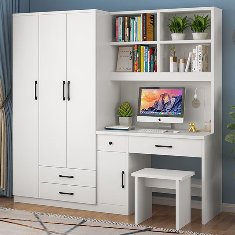 华岭书桌带衣柜欧式多功能组合书架学生写字台一体连体书桌衣柜12单门