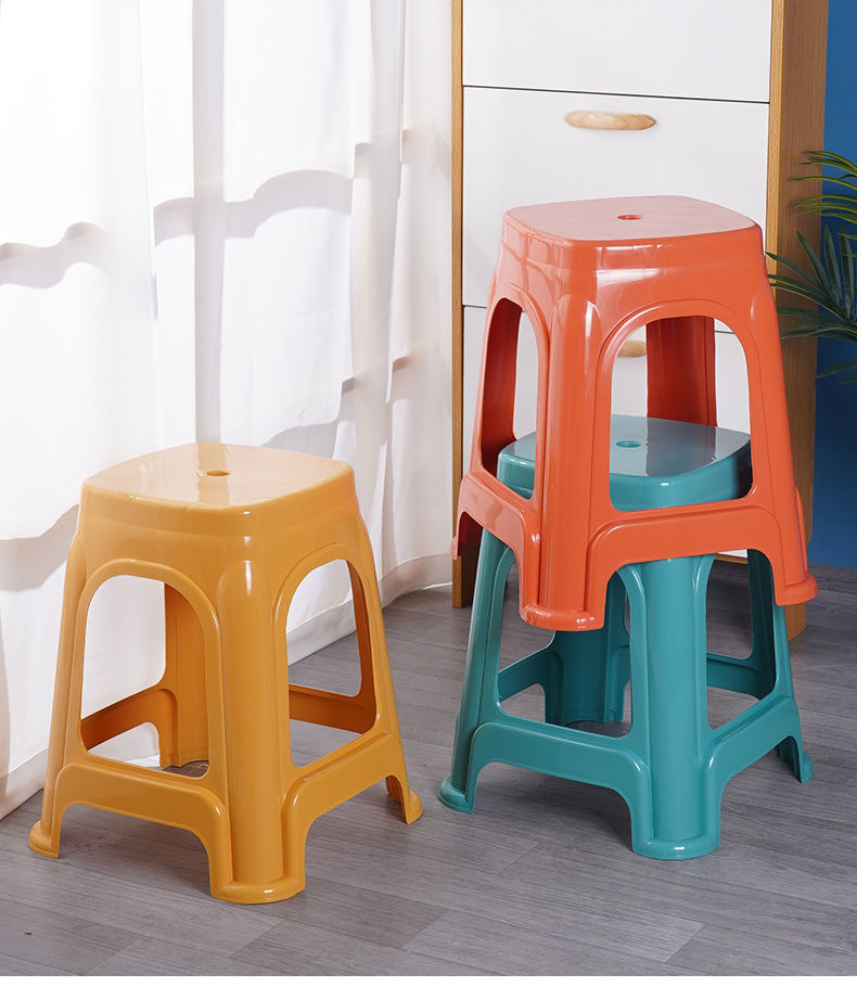 塑料凳子红色家用加厚椅子客厅成人餐厅简约方凳高凳经济大号加厚黄色