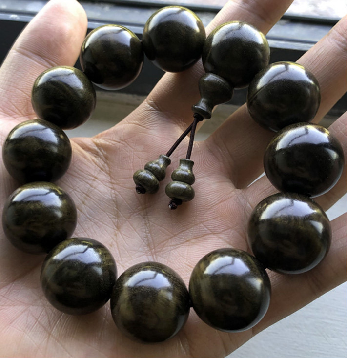 碧家 金丝楠木手串阴沉木老料水波纹乌木男士文玩佛珠十二生肖手链