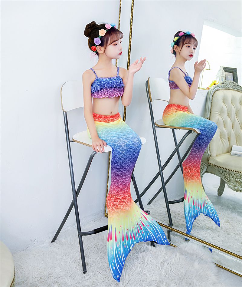尾巴女童美人鱼公主泳衣裙分体比基尼游泳装人鱼尾巴服装儿童温泉套装