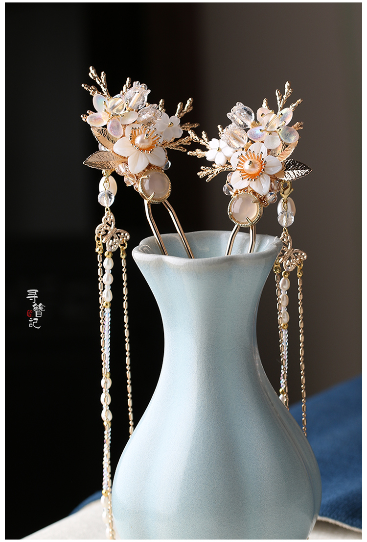 寻簪记原创手工汉服古风发饰长流苏簪子对钗发冠配套头饰清欢单买1只