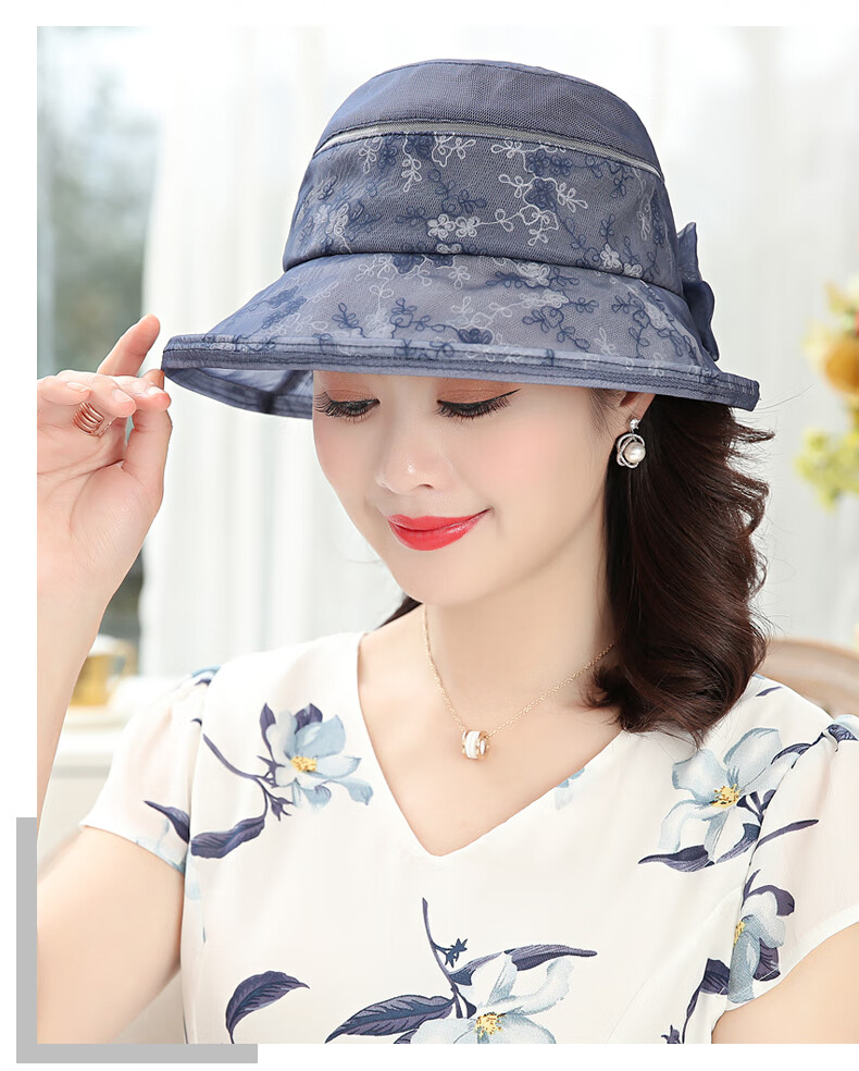 somubay中老年帽子女夏天遮阳帽可折叠真丝防晒太阳帽中年妈妈大沿