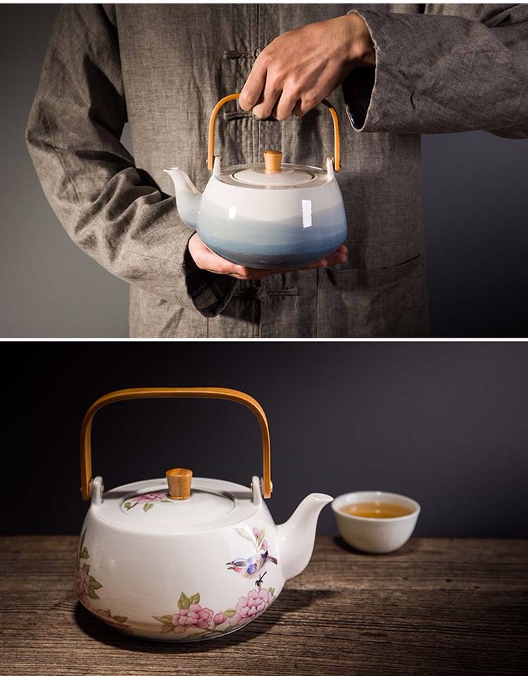 容山堂陶瓷烧水壶禅意煮茶器彩绘木把提梁壶电陶炉家用茶炉黑茶器煮茶