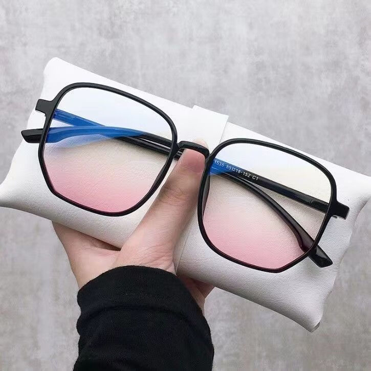 妙格森感光变色眼镜腮红眼镜女黑框素颜神器配度数眼镜渐变粉色镜片