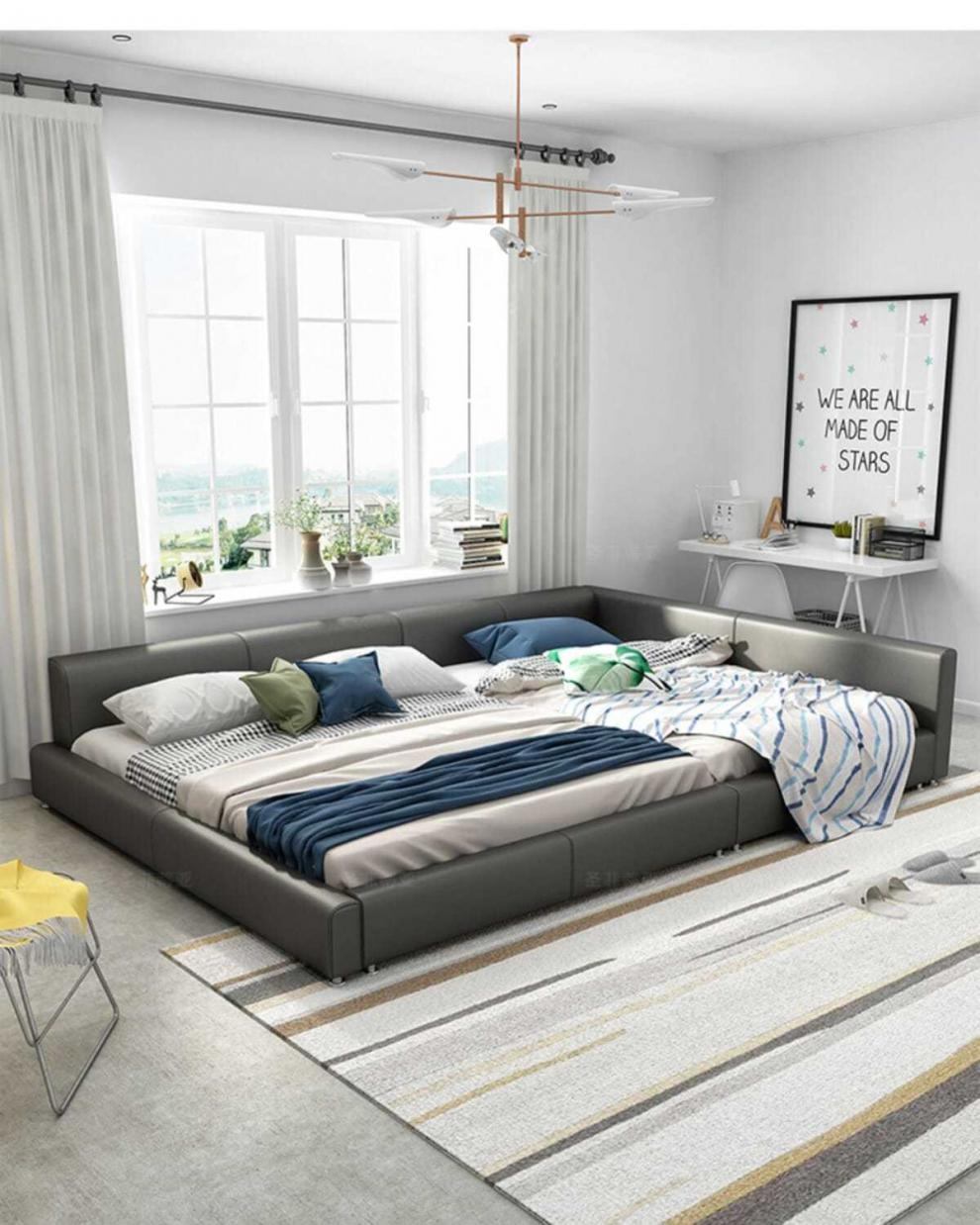 纽可思榻榻米床双人床亲子大床12米现代简约主卧二胎家庭床单扶手床12