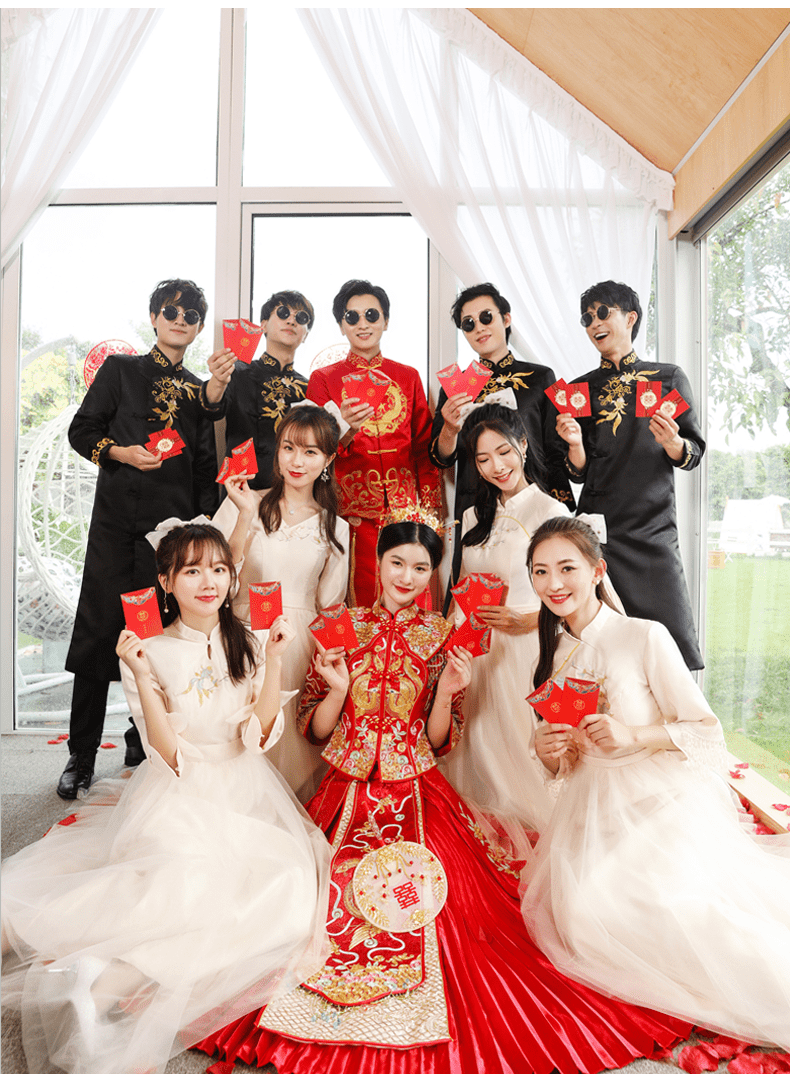 中式的伴郎服套装中式秀禾伴郎礼服男士大码搞笑复古兄弟装秋冬中国风