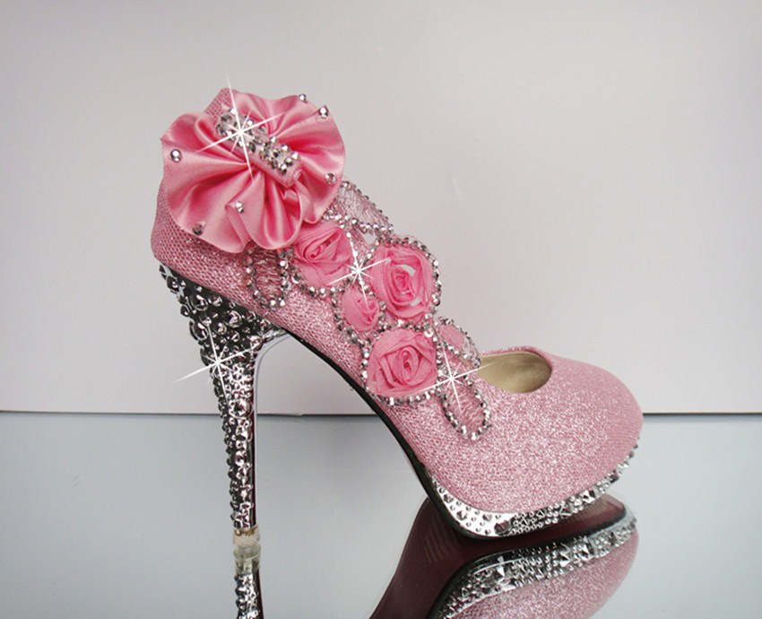 18岁成人礼高跟鞋公主女生水晶鞋婚鞋女冬季水钻新娘鞋细跟红色中跟