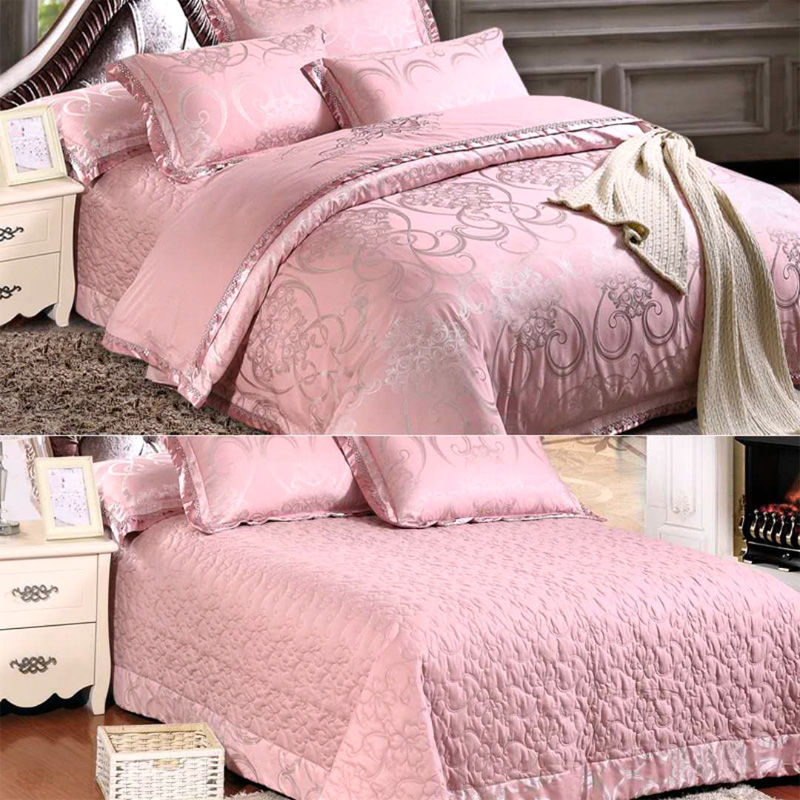 欧式贡缎提花四件套纯棉春秋加厚夹棉床盖被套床裙结