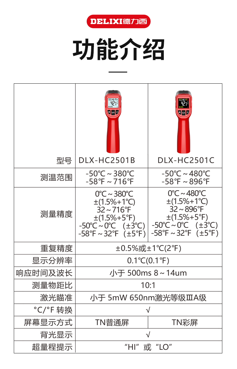 德力西(delixi)测温枪工业测温仪高精度油温度计家用厨房烘培水温检测