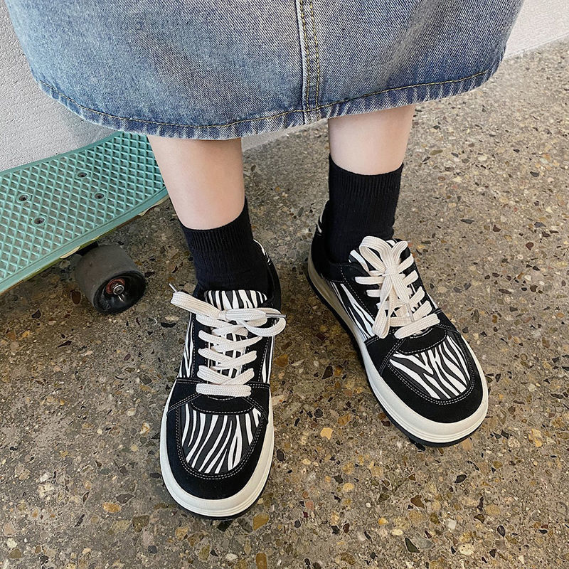 小女生黑白格子大头鞋女复古百搭圆头松糕厚底休闲运动鞋子ins潮 3001
