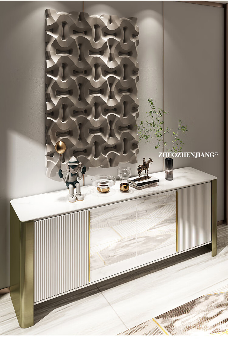 后现代轻奢实木玄关柜意式岩板简约餐边柜入户客厅储物装饰柜家用14米