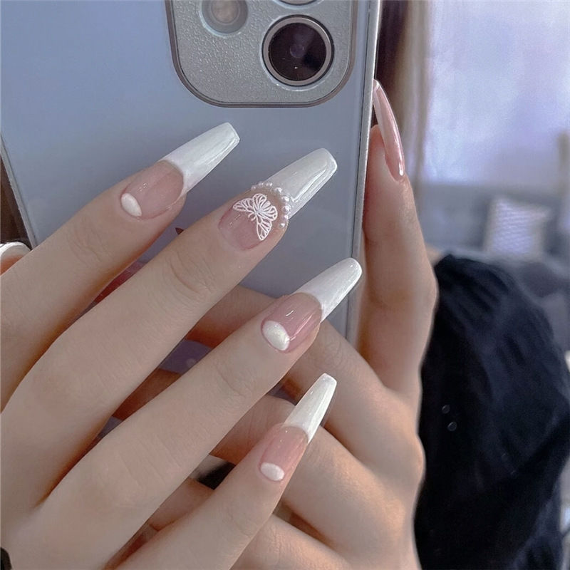 茹诗妮长款穿戴美甲手假指甲贴片网红ins美甲贴片法式链条甲片成品长