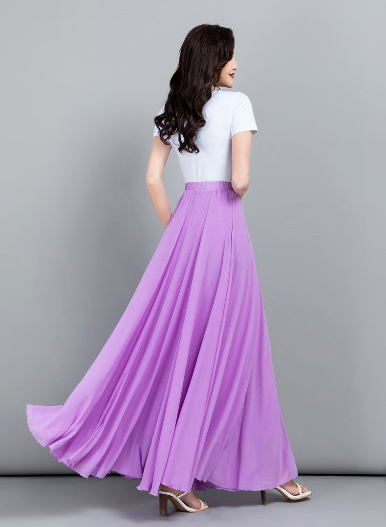 2022新款仙女下半身裙中长款伞裙字夏季雪纺纱裙百搭休闲长裙子紫罗兰