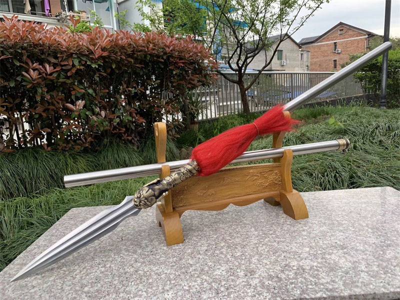 红缨枪 龙泉市霸王枪花纹钢枪头长矛古代冷赵云枪红缨枪未开刃 青色