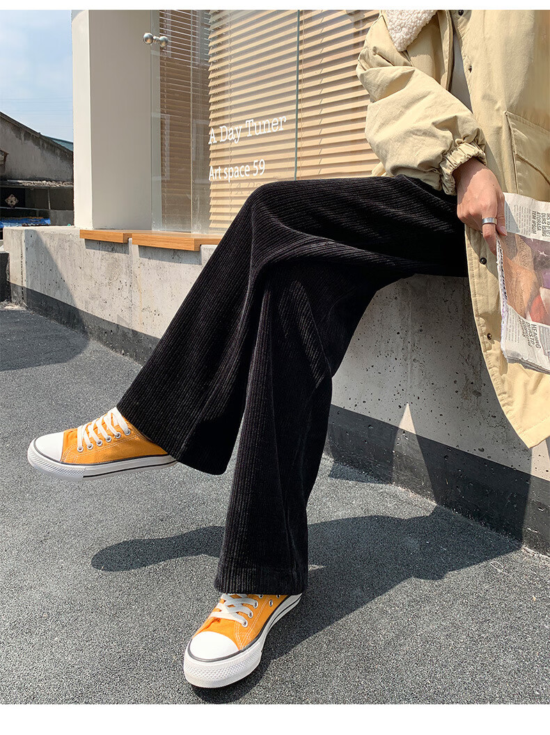 灯芯绒阔腿裤女秋冬高腰雪尼尔秋季显瘦条绒宽松直筒拖地加绒裤子jy