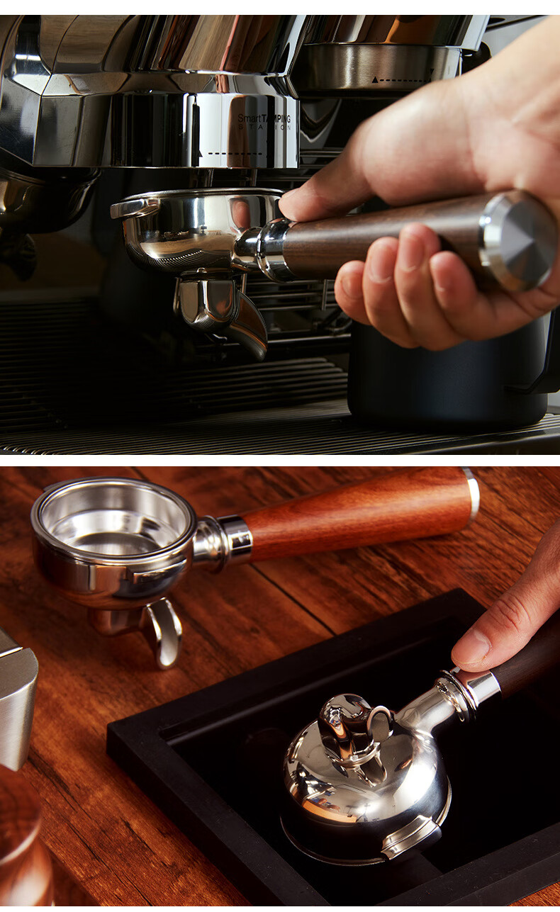 不锈钢双耳58mm手柄双嘴分流e61通用9g单杯实木意式咖啡机手柄小号双