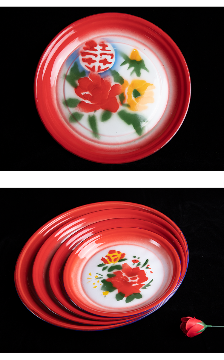 老式搪瓷果盘老式搪瓷茶盘子家用菜盘大盘鸡盘鱼盘托盘铁盘瓷盘婚庆