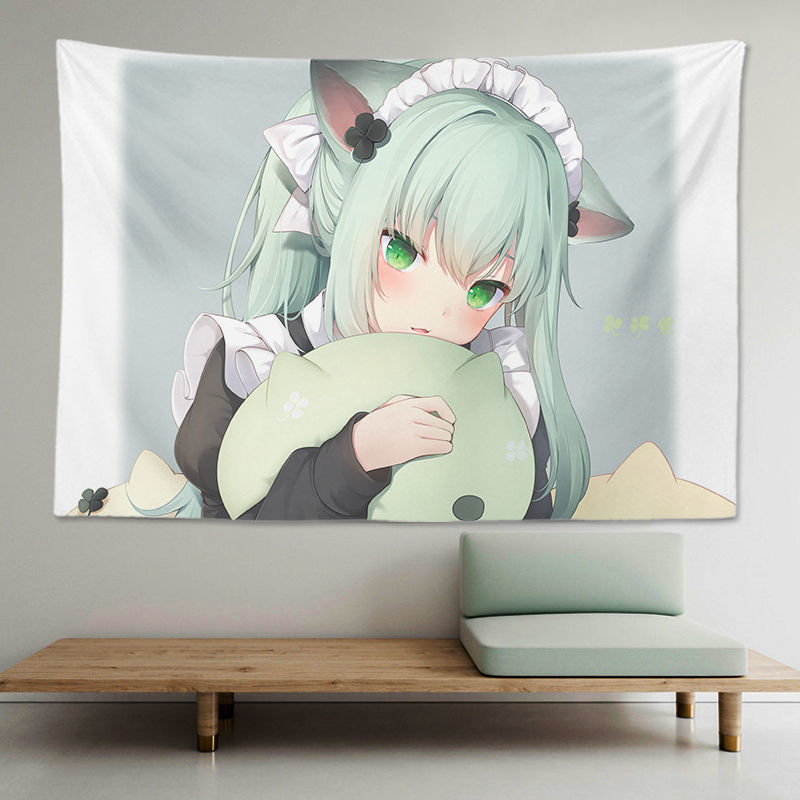 猫羽雫背景布甘城老师原创挂布猫耳女孩猫娘动漫挂毯学生宿舍浅黄色