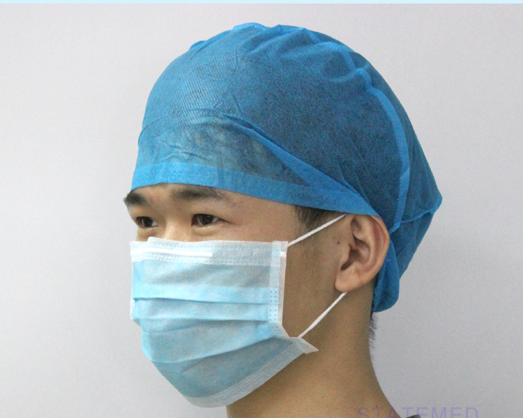 一次性防护帽 蓝色无纺布卫生院用平顶手术帽子 头套帽圆帽 冰雪圆帽