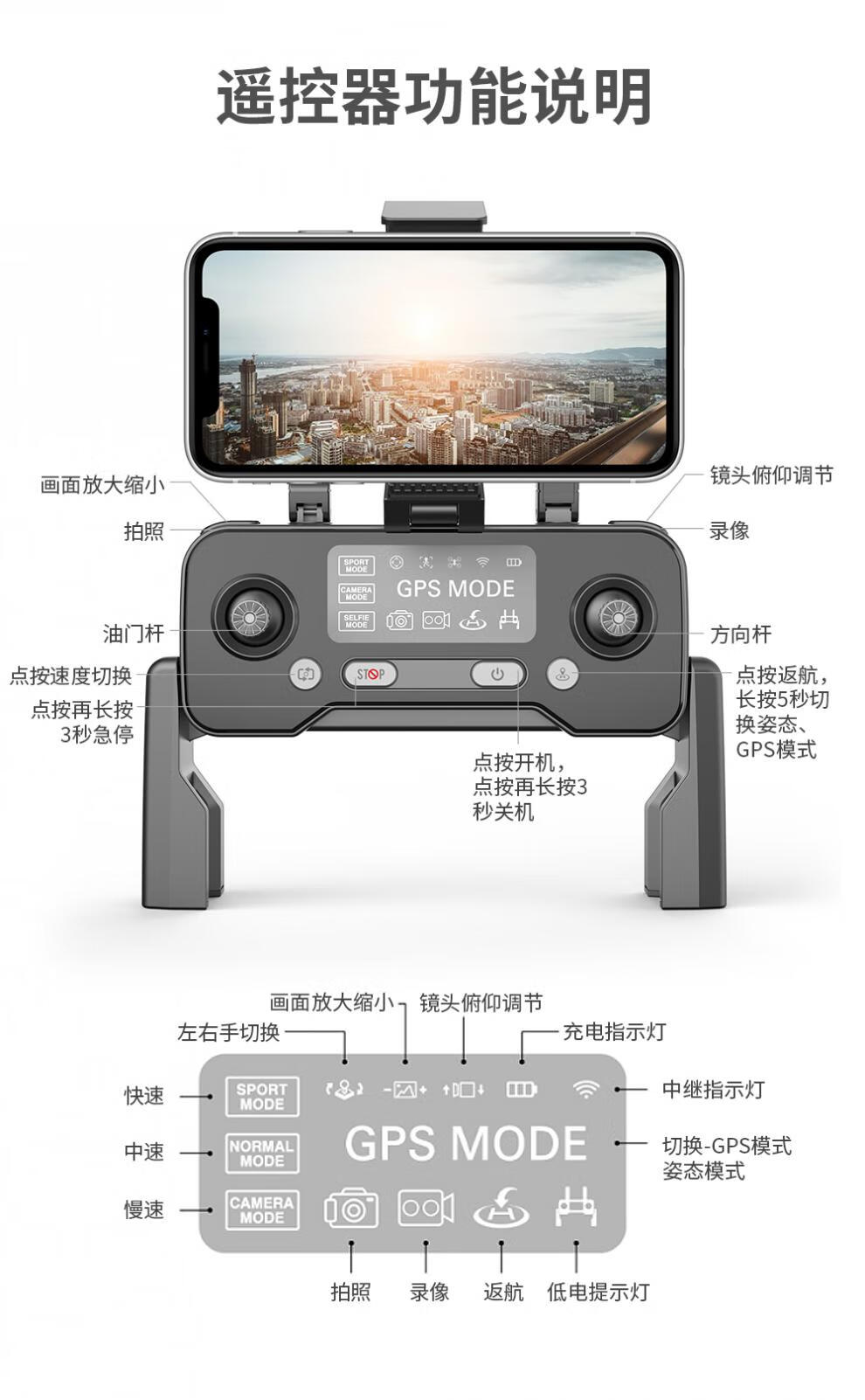 无人机4k高清航拍防抖二轴云台长续航远程航拍飞行器gpsf114k机械二轴