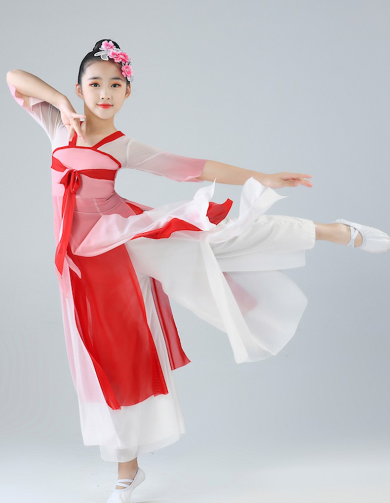 古典舞演出服中国舞古风荷塘月色民族舞蹈服装飘逸扇子舞 绿色套装