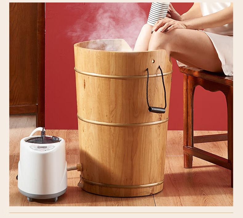 蒸脚桶紫夜清风泡脚木桶加高带盖恒温熏蒸桶足浴桶加热蒸汽足疗木 40