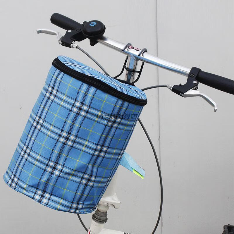 寸配件篮c子折叠筐支架筐学生前车蓝筐框筐固定自行车帆布车筐黑格子