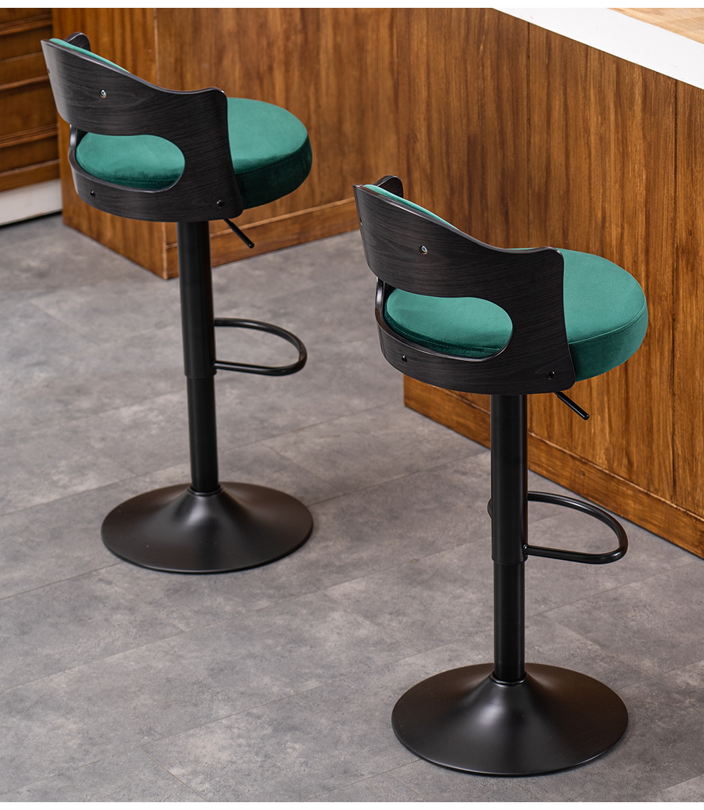 欧式复古酒吧椅子吧台椅吧椅旋转升降椅实木靠背轻奢吧椅前台椅高脚椅