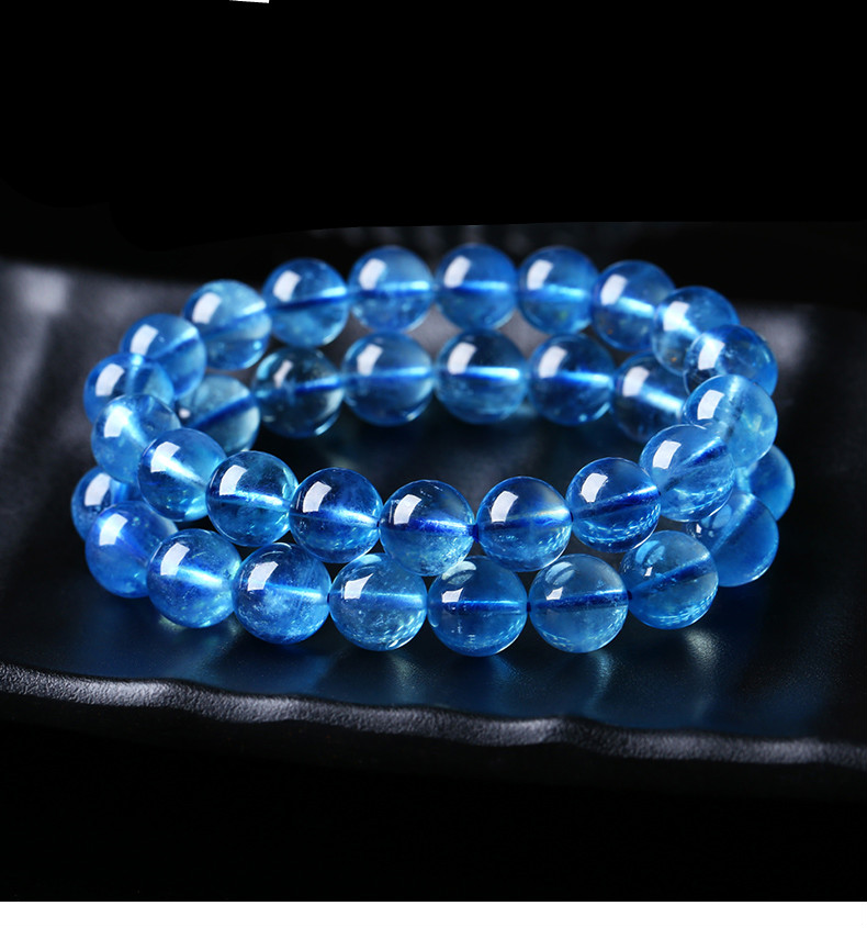 海蓝宝手串手链佛珠手串 冰种蓝水晶单圈 海蓝宝吊坠女饰品礼物 约7mm