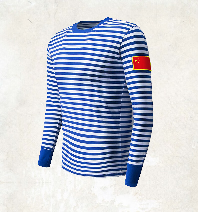 军训服t恤海军衣服老式海魂衫男士长袖圆领体恤复古蓝白条纹t恤纯棉