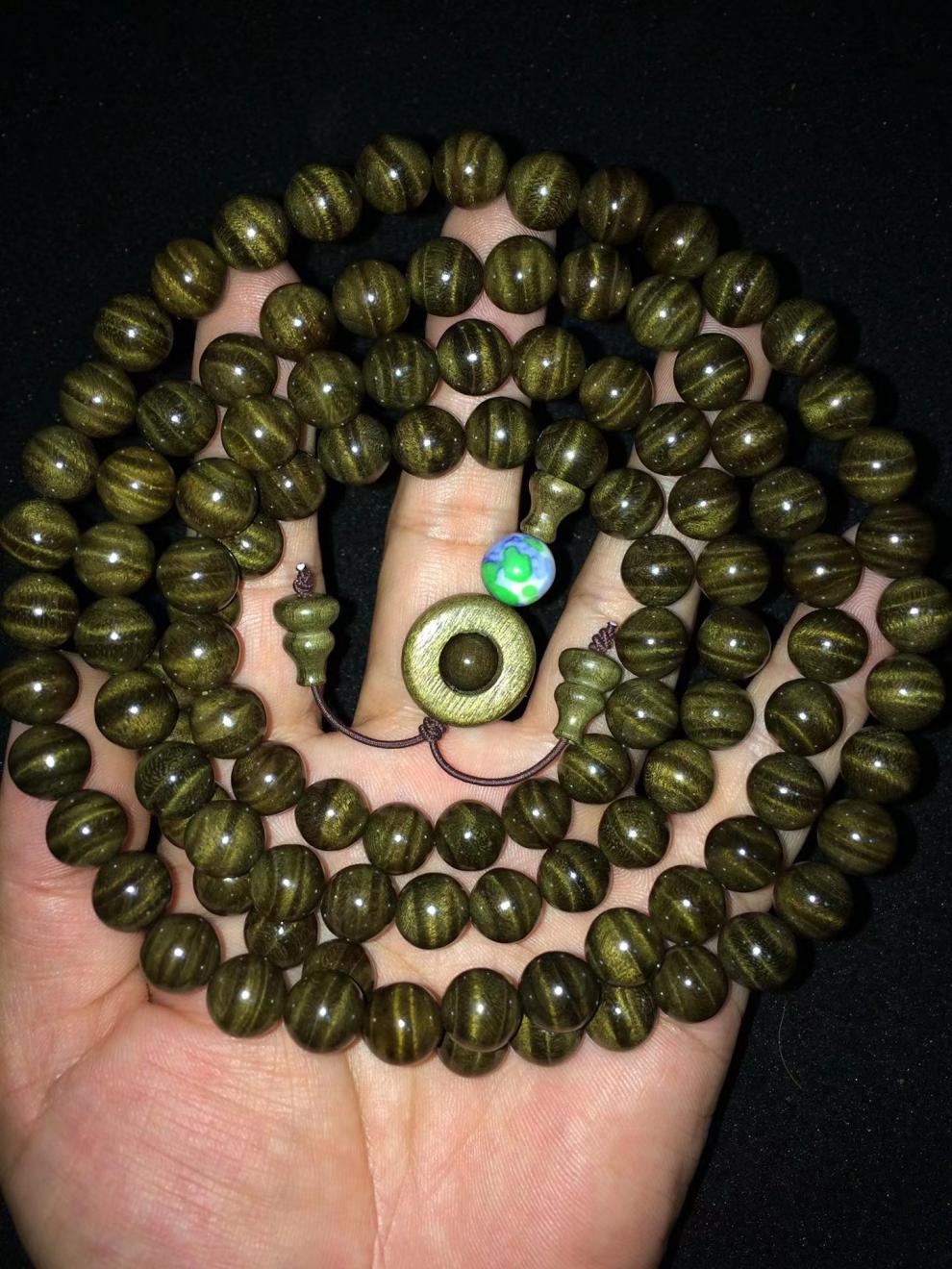 老凤凰 金丝楠木阴沉木手串小叶桢楠乌木爆满水波108颗木质手链老料