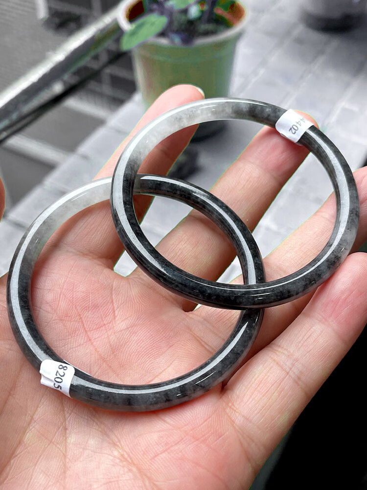 蓝铂丽 叮当镯翡翠乌鸡手黑白半山水墨烟雨冰糯种玉子方圆缅甸 6800