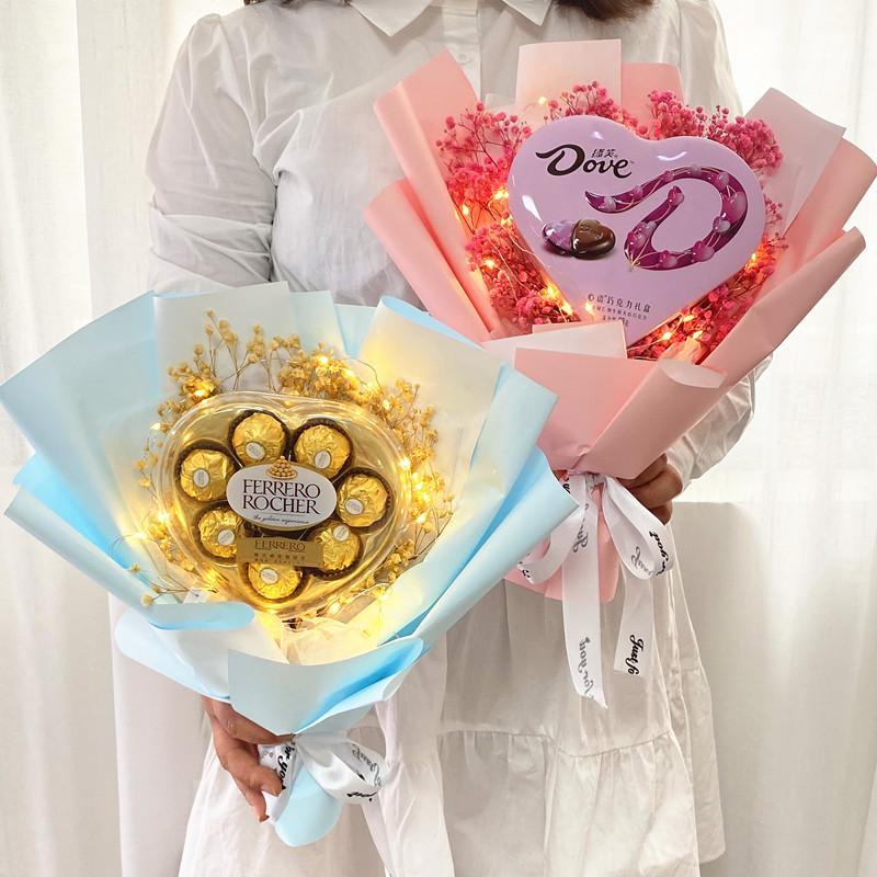 费列罗德芙巧克力花束礼盒卡通花束生日毕业七夕情人节礼物 3颗费列罗