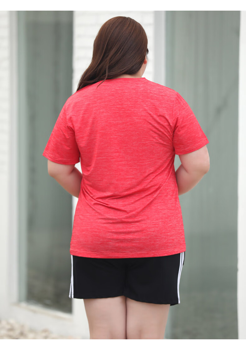 胖女人短袖胖人短袖运动t恤女加肥加大200斤宽松跑步瑜伽速干衣夏胖mm