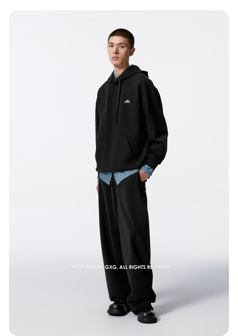 GXG Men's Simple Hooded Sweatshirt, New Autumn 2024 Product for Men, Black, Size 175/L 11